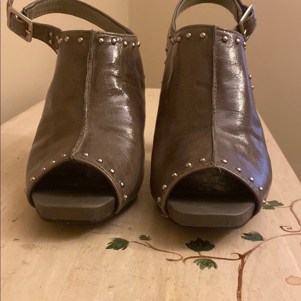 Franco Sarto Stylish Gun Metal Gray studded Peep-Toe Women's Shoes